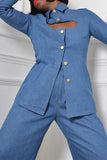 hulianfu Solid Color Unique Cut-out Pant Suit