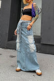hulianfu Gradient Punk Multi Pocket Belted Denim Skirt