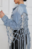 hulianfu Solid Color Stylish Tassels Denim Jacket
