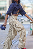 hulianfu Solid Color Denim Unusual Strappy Blouse