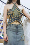 hulianfu Gradient Whimsical Star Shape Denim Camisole