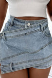 hulianfu Solid Color Undeniable Irregular Denim Skirt