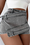 hulianfu Solid Color Undeniable Irregular Denim Skirt