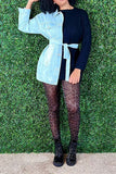 Denim Patchwork Unusual Belted Mini Dress