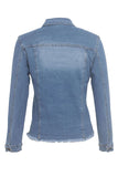 hulianfu Beaded Decor Girly Burrs Denim Coat