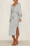 hulianfu hulianfu V Neck Backless Sweater Dress(5 Colors)