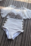 hulianfu White Sexy Hollow Cover Belly Swimwears