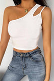 hulianfu Pure Color Sexy Single Shoulder Strap Hollow Tops