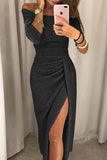 hulianfu hulianfu Wrap Hip Slit Collar Maxi Dresses(5 Colors)