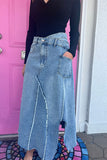 hulianfu Washed Denim High Waist Urban Asymmetric Skirt