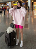 hulianfu Streetwear Sweatshirt Women Oversized Letter Print Pullovers Vintage Korean Patchwork Loose Casual All Match Hoodies Tops