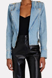 hulianfu Washed Denim Rocking Belted Jacket