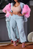 hulianfu Patchwork Tulle Ruffle Sleeve On-trend Denim Coat