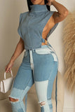 hulianfu Solid Color Hot Buckled Denim Camisole