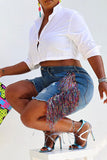 hulianfu Ripped On-trend Side Tassel Denim Shorts