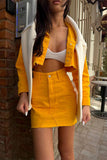 hulianfu Solid Color Denim Cozy Pocket Dress Suit