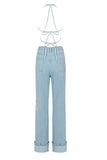 hulianfu Butterfly Denim Rocking Backless Pant Suit