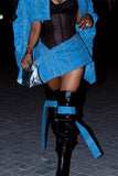 hulianfu Solid Color Unusual Irregular Denim Skirt