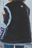 hulianfu Faux Fur Patchwork Retro Denim Gilet