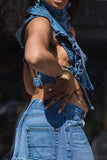 hulianfu Whimsical Ruffle Bandage Denim Camisole