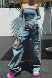 hulianfu Ripped Urban Wide Leg Gradient Jeans