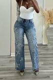 hulianfu Cross Applique Stylish Gradient Jeans