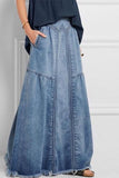 hulianfu Patchwork Simple Burrs Denim Skirt