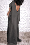 Solid Color Simple Open Back Denim Maxi Dress