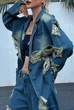 hulianfu Ripped On-trend Gradient Denim Blazer