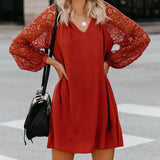 hulianfu hulianfu V-Neck Lace Mini Dress