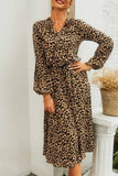hulianfu hulianfu Leopard Print V-neck Elegant Midi Dress