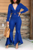 hulianfu Denim Wrap Cutout Feminine Bell Bottoms Jumpsuit