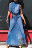 hulianfu Whimsical Ruffle Bandage Denim Camisole