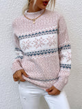 hulianfu Christmas Snowflake Print Half Turtleneck Sweater, Casual Fall Winter Knit Top, Women's Clothing