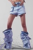 hulianfu Detachable Zipped Design Chic Multi Pocket Washed Jeans