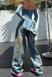 hulianfu Ripped Urban Wide Leg Gradient Jeans