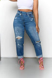 hulianfu Gradient Chic Ripped Burrs Irregular Jeans