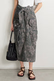 hulianfu Splash Ink Print Punk Multi Pocket Denim Skirt