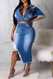 hulianfu Denim Cool Single Breasted Dress Suit