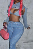 hulianfu Solid Color Hot Irregular Denim Jacket