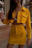 hulianfu Solid Color Denim Cozy Pocket Dress Suit