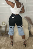 hulianfu Patchwork Hit Color Belt Design Cool Jeans