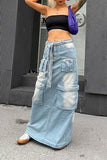 hulianfu Gradient Punk Multi Pocket Belted Denim Skirt