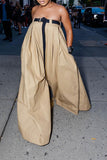 hulianfu Solid Color Whimsical Wide Leg Jumpsuit With Belt