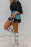 hulianfu Color Block Smart Ripped Denim Dress Suit