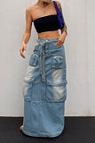 hulianfu Gradient Punk Multi Pocket Belted Denim Skirt