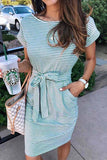 hulianfu hulianfu Striped Knot Design Grey Midi Dress(5 Colors)