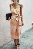 hulianfu hulianfu V Neck Print Dress With Belts(4 Colors)