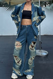 hulianfu Ripped On-trend Gradient Denim Blazer