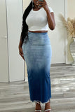 hulianfu Gradient On-trend Split Back Denim Skirt